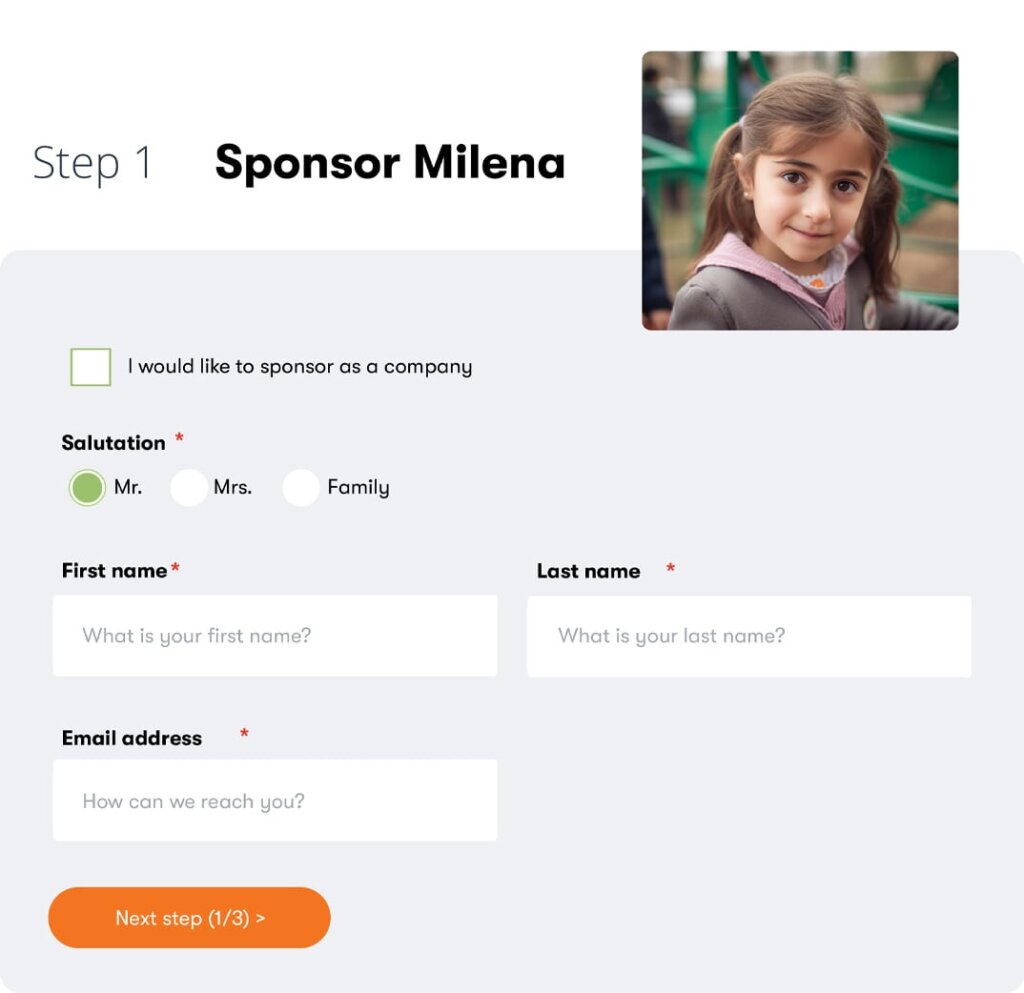 Nofam child sponsorship platform sponsor registration form.